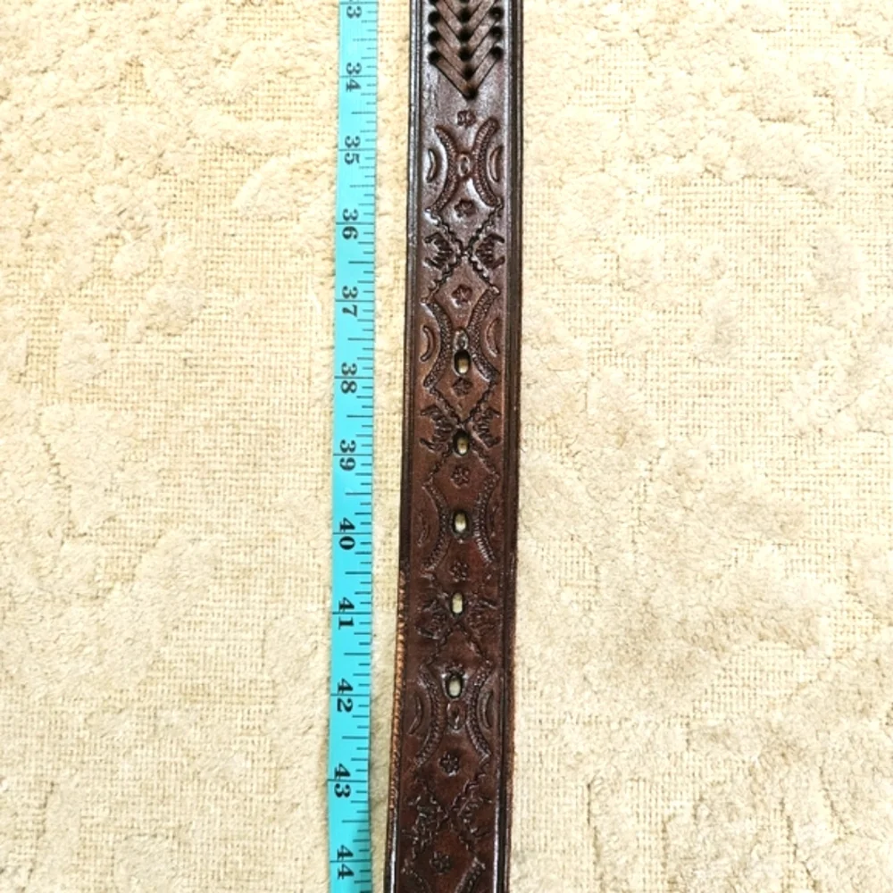 Leather Belt Mens Sz 40 Brown Tooled Eagle Design Braided Western Southwestern
